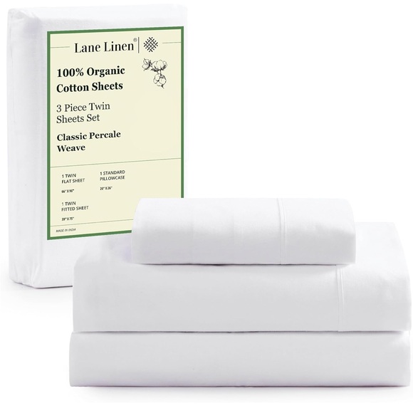 Lane Linen Other - NEW Lane Linen White 100% Organic Cotton Percale Weave Twin Sheet Set Luxury
